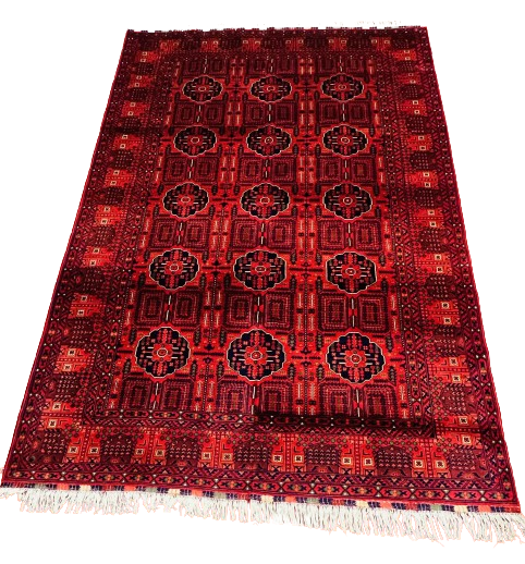 Ghandum Naqsha Surkh — Hand-Knotted Wool Rug 2' x 3' | Afghan Tribal Geometric Accent Rug · Ghandum Naqsha Surkh handwoven Rug 2x3 handwoven Rug rug, traditional pattern, wool, full view