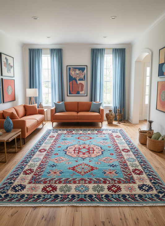 nan handwoven handwoven rug, traditional pattern, wool, detail view