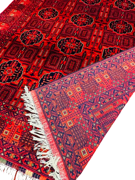 Ghandum Naqsha Surkh — Hand-Knotted Wool Rug 2' x 3' | Afghan Tribal Geometric Accent Rug · nan handwoven handwoven rug, traditional pattern, wool, detail view