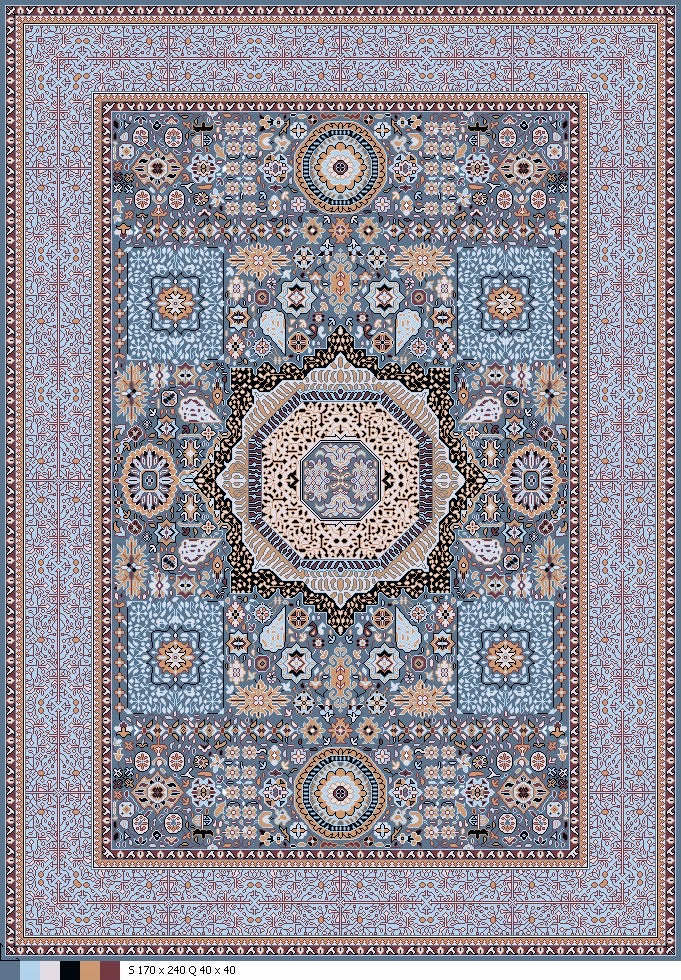 Handwoven Afghan Rug – Heritage Medallion (Azure/Lilac/Crimson) — Hand, Ghazni wool · Decorative rug with intricate patterns and colors on a plain background