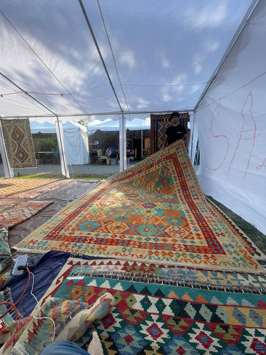 Handwoven Kilim Rug – Uzbek Tribal Kilim, Ghazni wool, 10′2″ × 8′2″, handwoven kilim rug, uzbek tribal kilim design, ghazn...