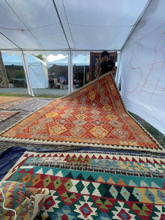 Handwoven Tribal Rug – New Tribal Uzbek, Ghazni wool, 9′7″ × 8′1″, handwoven tribal rug, new tribal uzbek design, ghazni wool