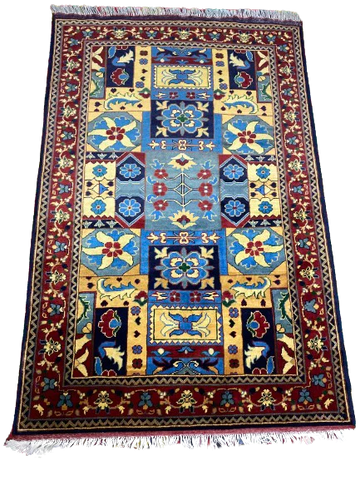 Kashmiri Naqsha 3’6’’ X 5’6’’ handwoven Rug rug, traditional pattern, wool, full view