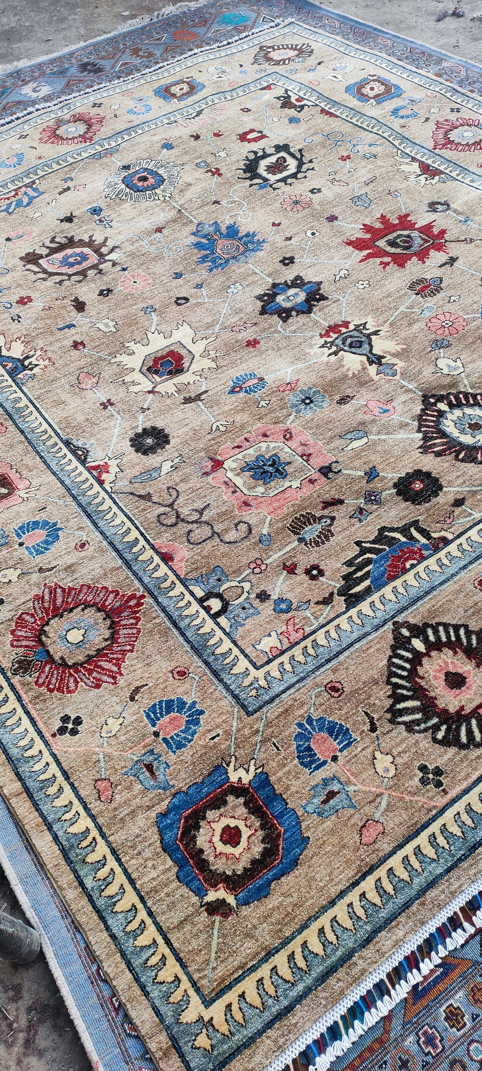 nan handwoven handwoven rug, traditional pattern, wool, detail view