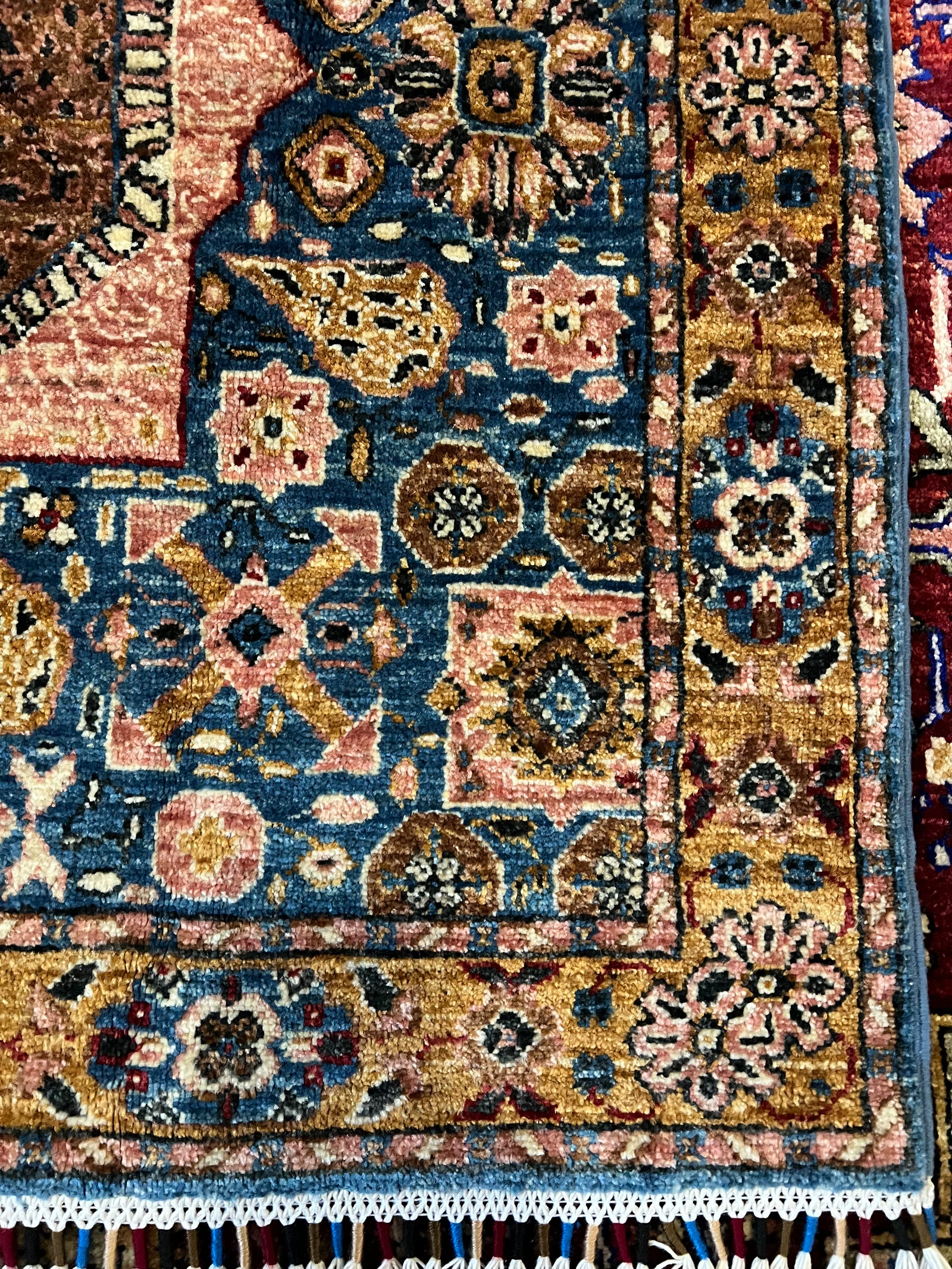 Square Medallion (Rust/Indigo) — Hand-Knotted Wool Rug | 3′03″ × 3′03″ · nan handwoven handwoven rug, traditional pattern, wool, detail view