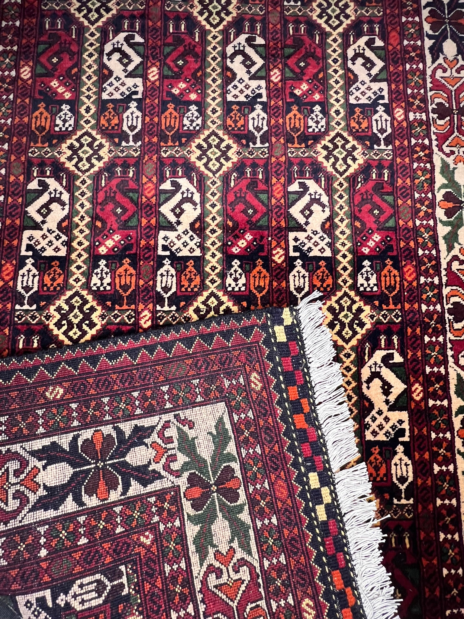 nan handwoven handwoven rug, traditional pattern, wool, detail view