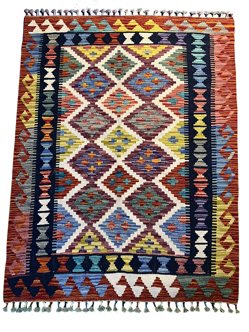 Handwoven Kilim Rug – Kilim Tribal 3’5’’ X 4’9’’, Ghazni wool, handwoven kilim rug, kilim tribal 3’5’’ x 4’9’’ design, gha...