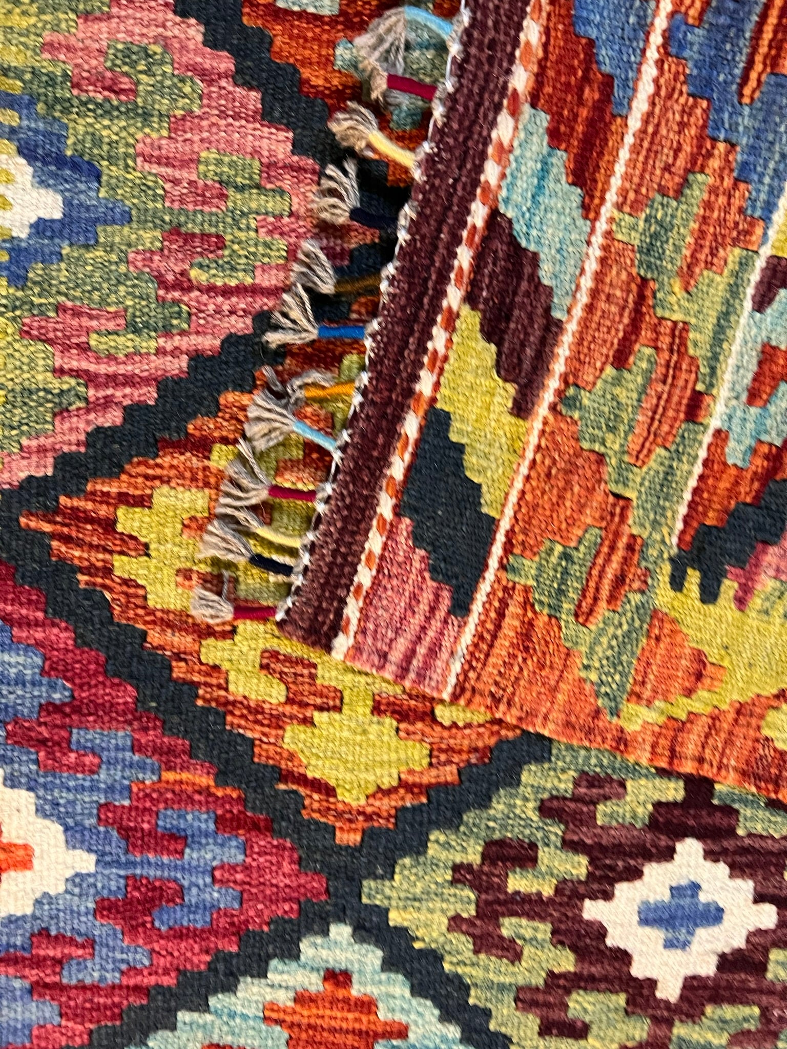 nan handwoven handwoven rug, traditional pattern, wool, detail view