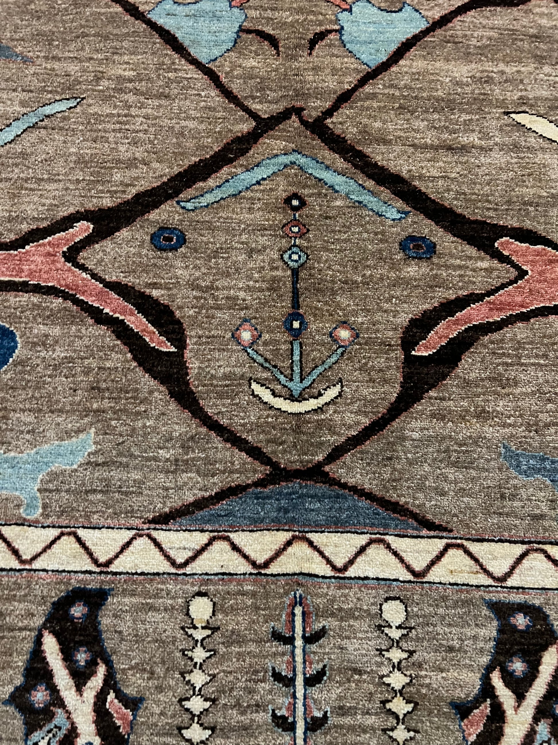 nan handwoven handwoven rug, traditional pattern, wool, detail view