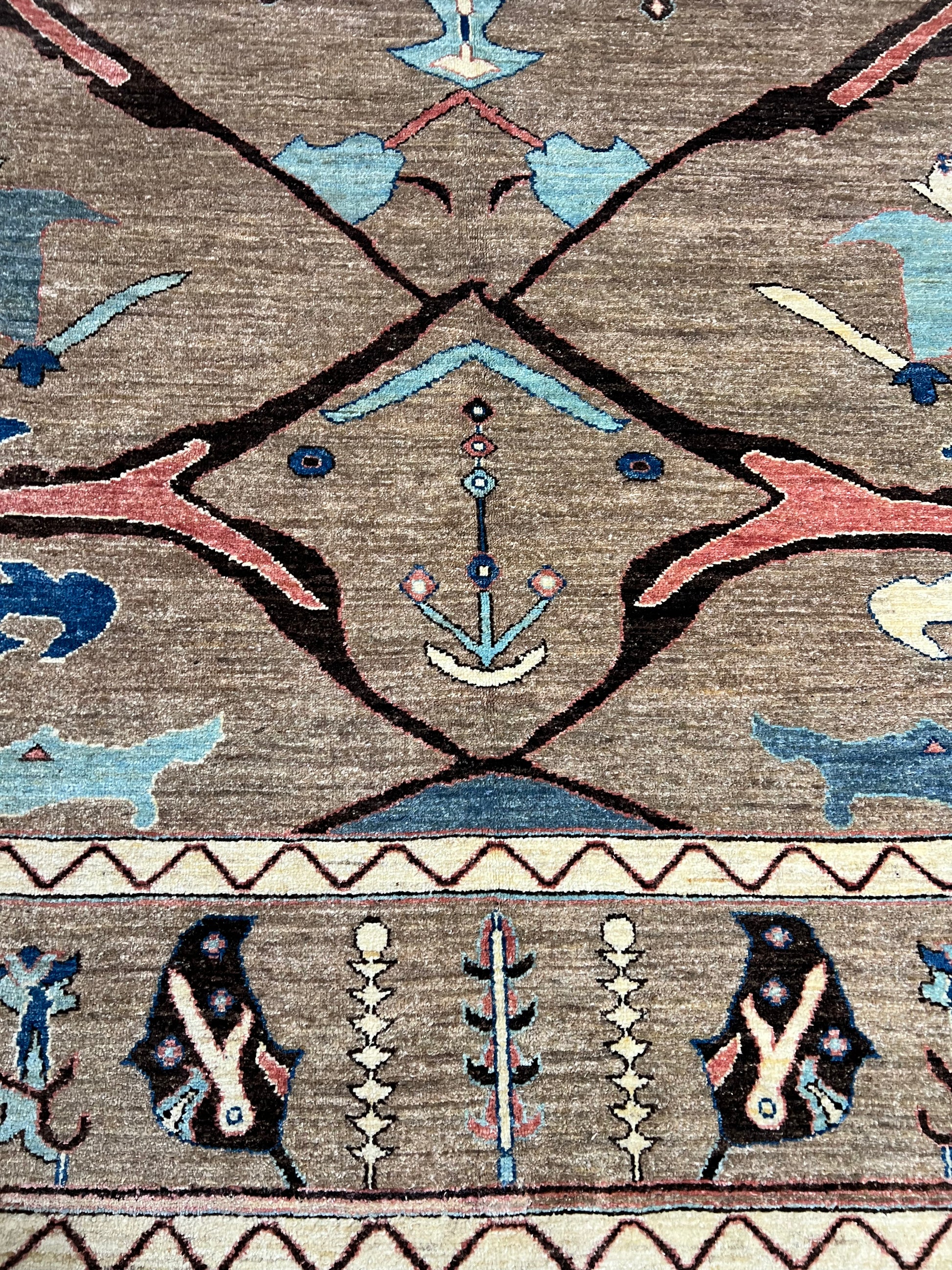 nan handwoven handwoven rug, traditional pattern, wool, detail view