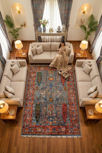 Khurjin Rug — Tree of Life (Sky Blue/Multi) Hand-Knotted Wool | 6′7″ × 9′10″ handwoven Hand-Knotted Rug rug, traditional pat