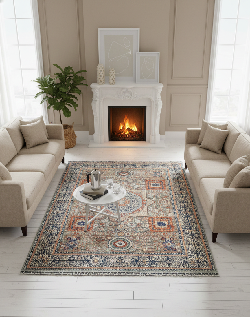 nan handwoven handwoven rug, traditional pattern, wool, detail view