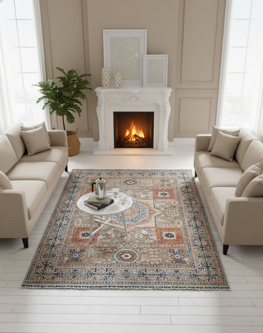 nan handwoven handwoven rug, traditional pattern, wool, detail view