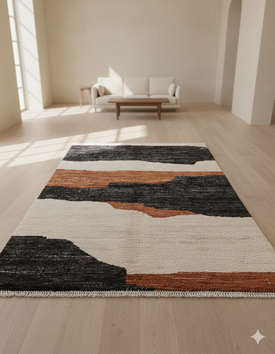 Modern camouflage pattern Handwoven Contemporary Rug 4.92 ft X 6.56 ft · nan handwoven handwoven rug, traditional pattern, wool, detail view