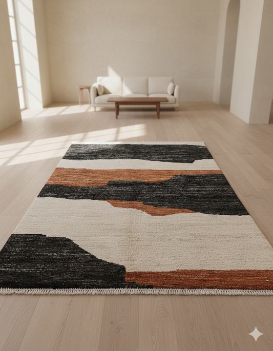 nan handwoven handwoven rug, traditional pattern, wool, detail view