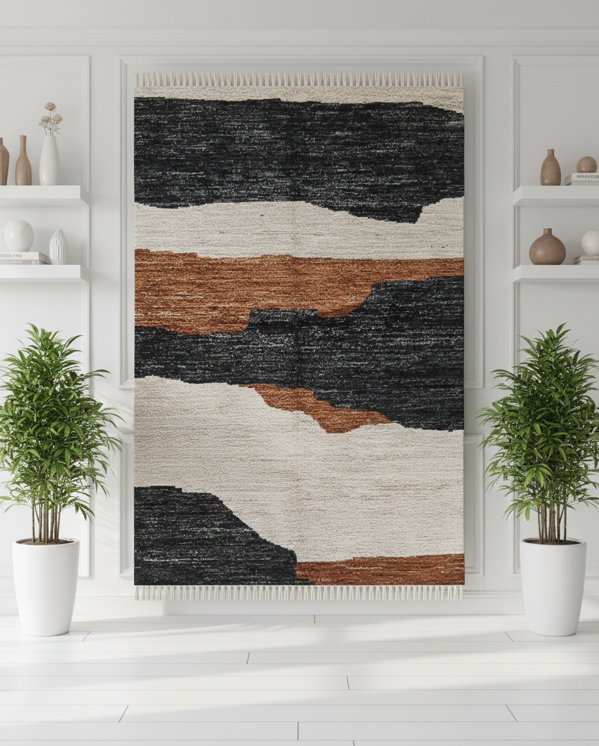 Modern camouflage pattern Handwoven Contemporary Rug 4.92 ft X 6.56 ft · nan handwoven handwoven rug, traditional pattern, wool, detail view