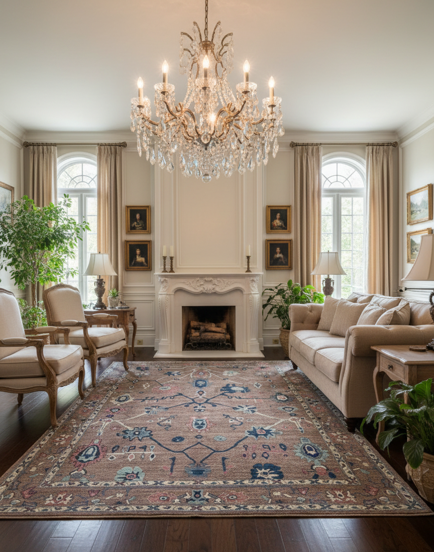 Oushak Anatolian Hand-Knotted Wool Rug · nan handwoven handwoven rug, traditional pattern, wool, detail view