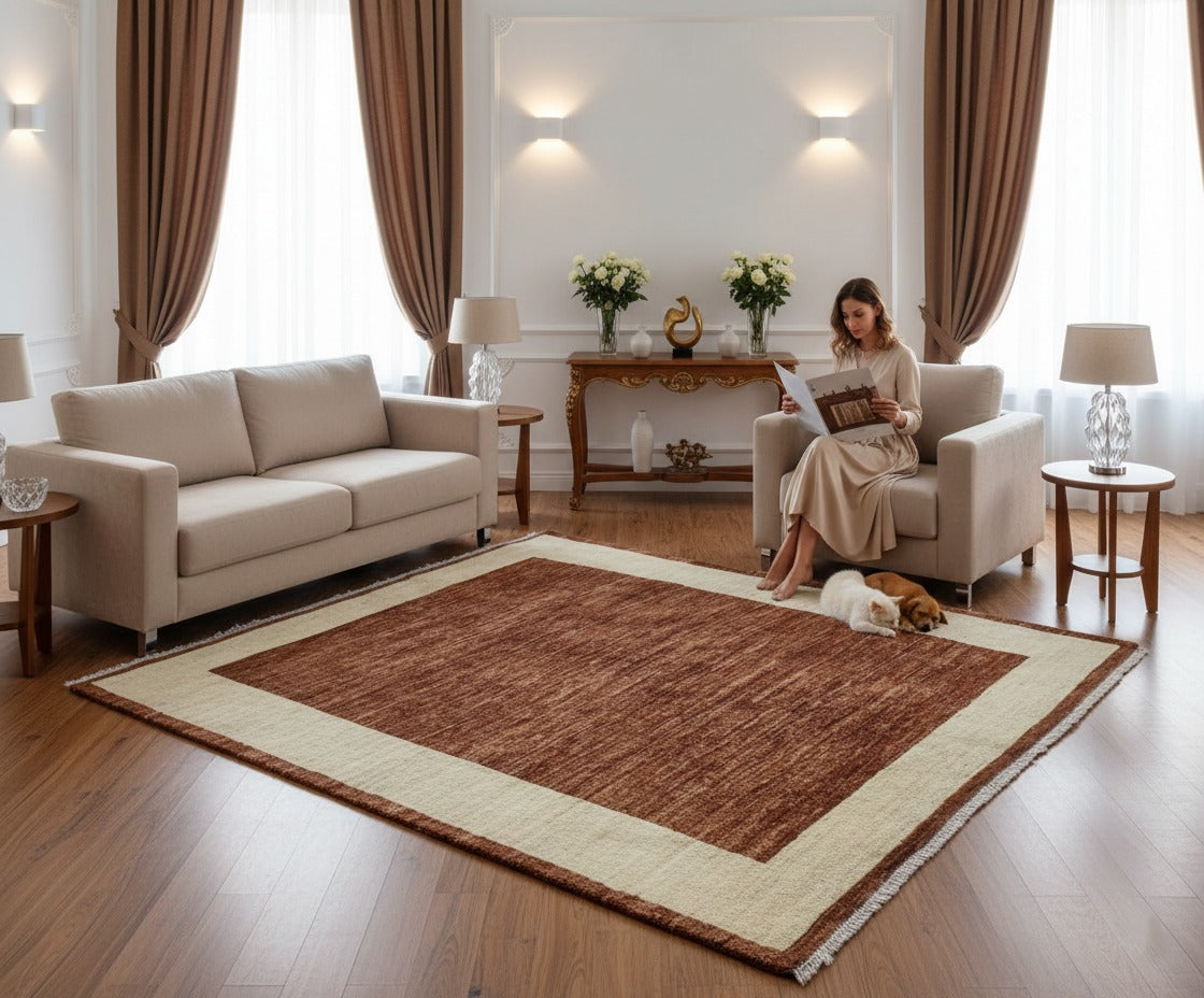 8.1′ × 6.4′ Gabbeh Rug – Hand-Knotted Wool | Persian-Inspired Artisan Craftsmanship | Luxury Tribal Contemporary Area Rug · Gabbeh wool rug detail view 7.