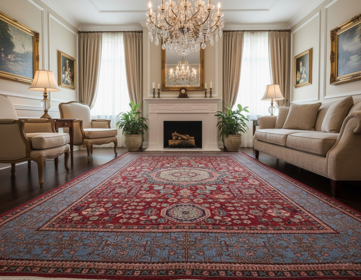 Handwoven Afghan Rug – Heritage Medallion (Ivory/Crimson/Blue) — Hand, Ghazni wool · Handwoven Afghan Rug – Heritage Medallion (Ivory/Crimson/Blue) — Hand, Ghazni wool