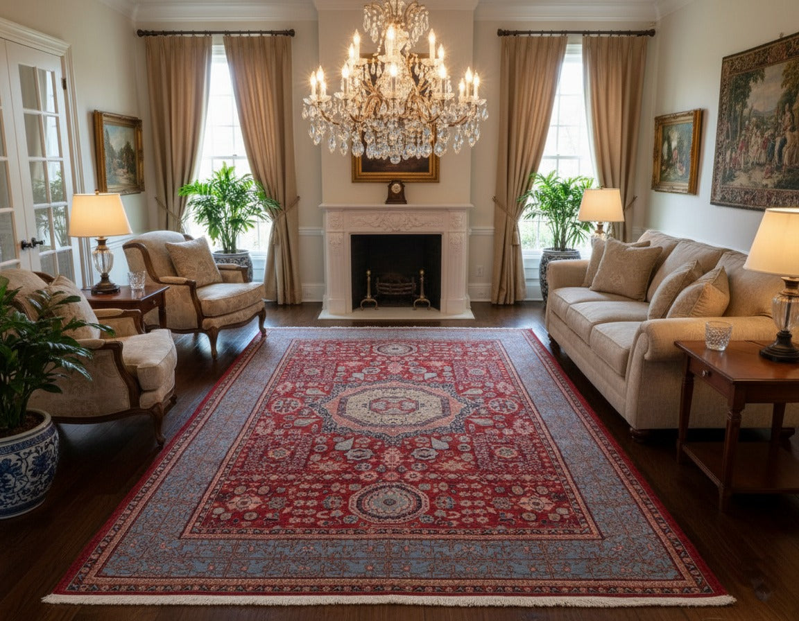 Handwoven Afghan Rug – Heritage Medallion (Ivory/Crimson/Blue) — Hand, Ghazni wool · Handwoven Afghan Rug – Heritage Medallion (Ivory/Crimson/Blue) — Hand, Ghazni wool