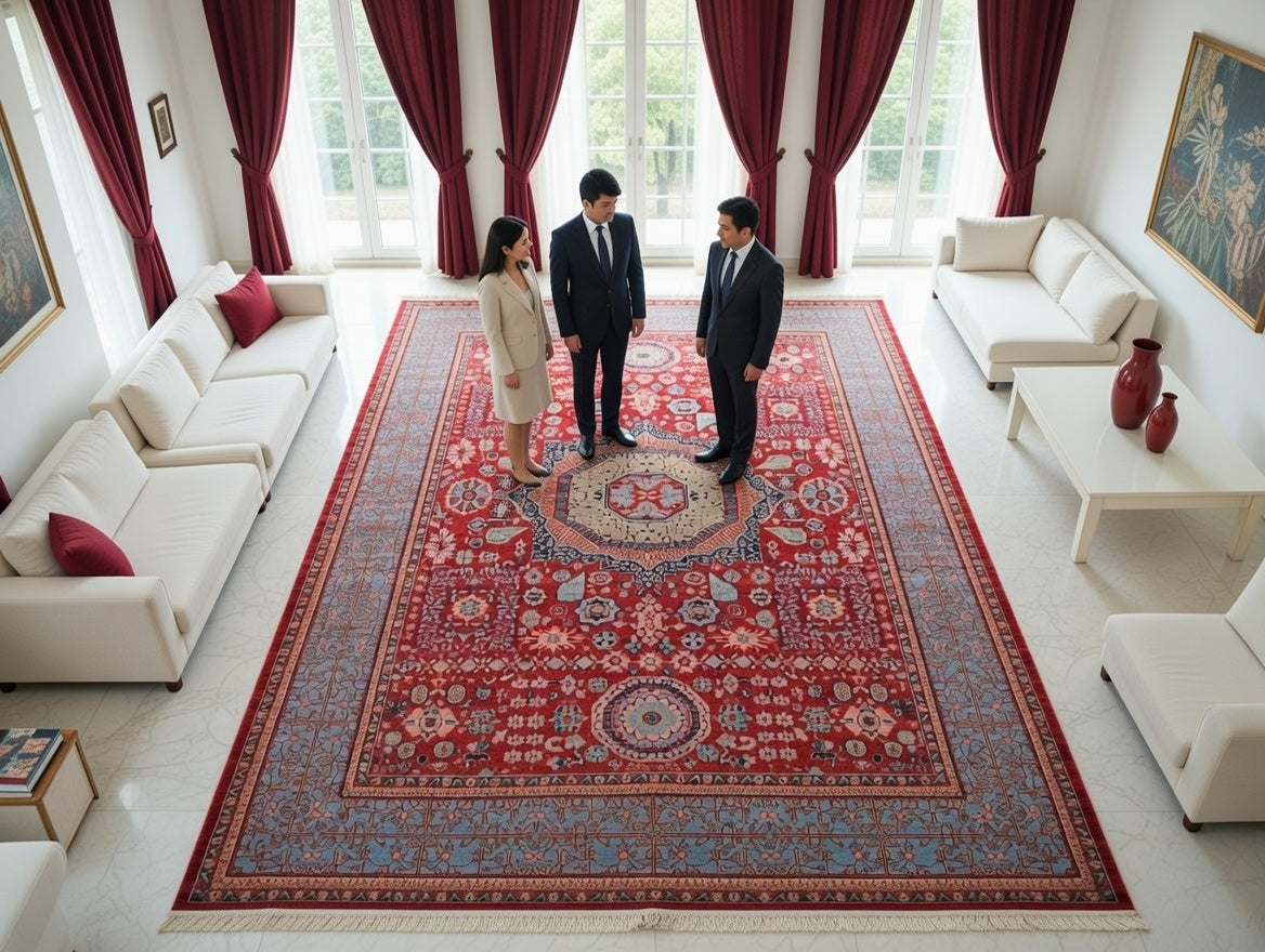 Handwoven Afghan Rug – Heritage Medallion (Ivory/Crimson/Blue) — Hand, Ghazni wool · Handwoven Afghan Rug – Heritage Medallion (Ivory/Crimson/Blue) — Hand, Ghazni wool