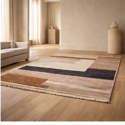 Scandinavian Handwoven Contemporary Rug, 5.58 ft X 7.87 ft · nan handwoven handwoven rug, traditional pattern, wool, detail view