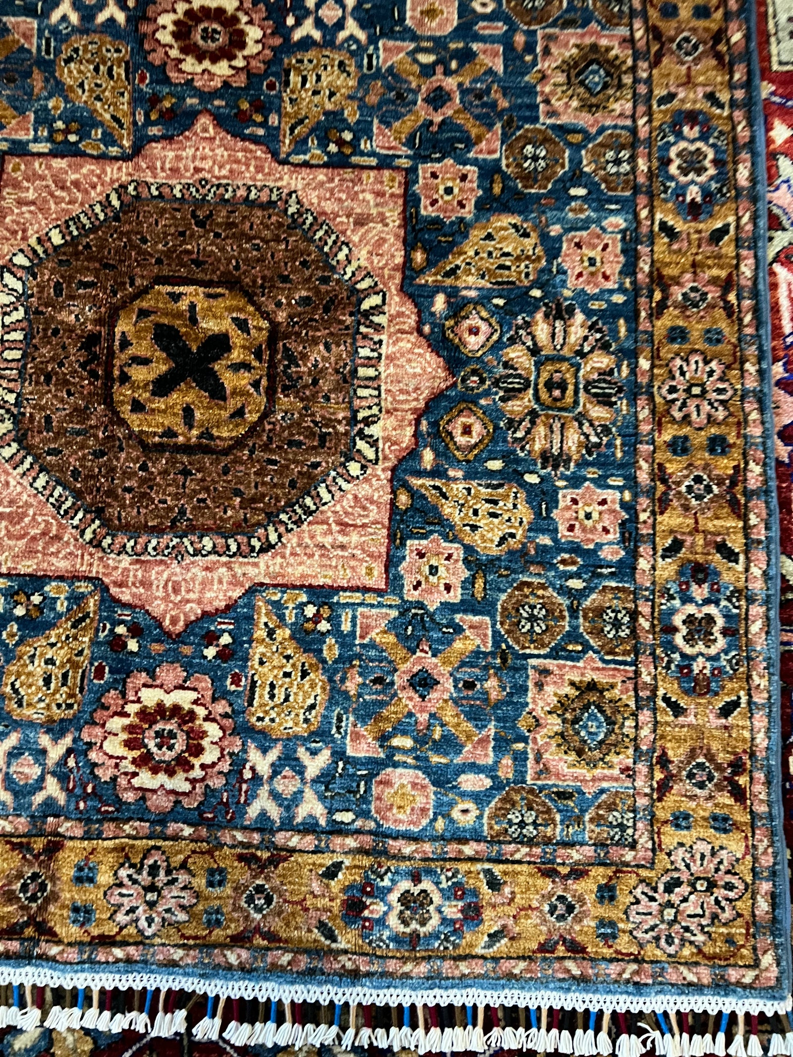 Square Medallion (Rust/Indigo) — Hand-Knotted Wool Rug | 3′03″ × 3′03″ · nan handwoven handwoven rug, traditional pattern, wool, detail view