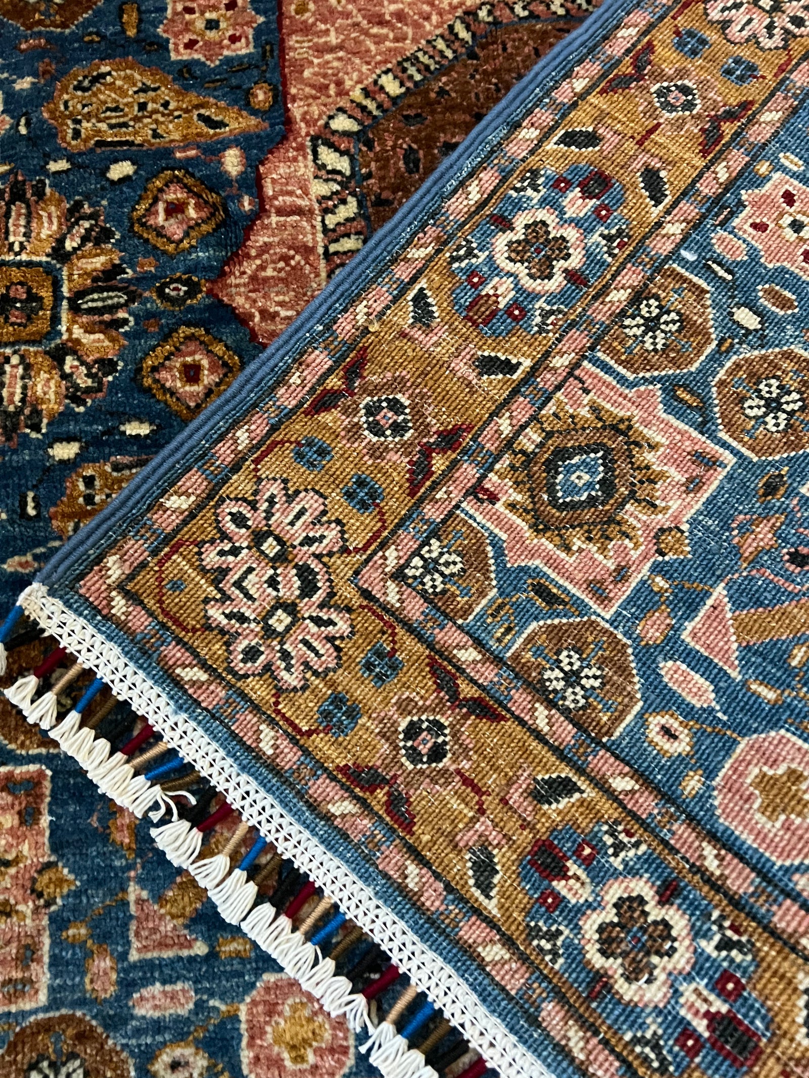 Square Medallion (Rust/Indigo) — Hand-Knotted Wool Rug | 3′03″ × 3′03″ · nan handwoven handwoven rug, traditional pattern, wool, detail view