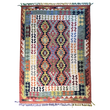 Handwoven Kilim Rug – Kilim Tribal 5’1’’ X 6’6’’, Ghazni wool, handwoven kilim rug, kilim tribal 5’1’’ x 6’6’’ design, gha...