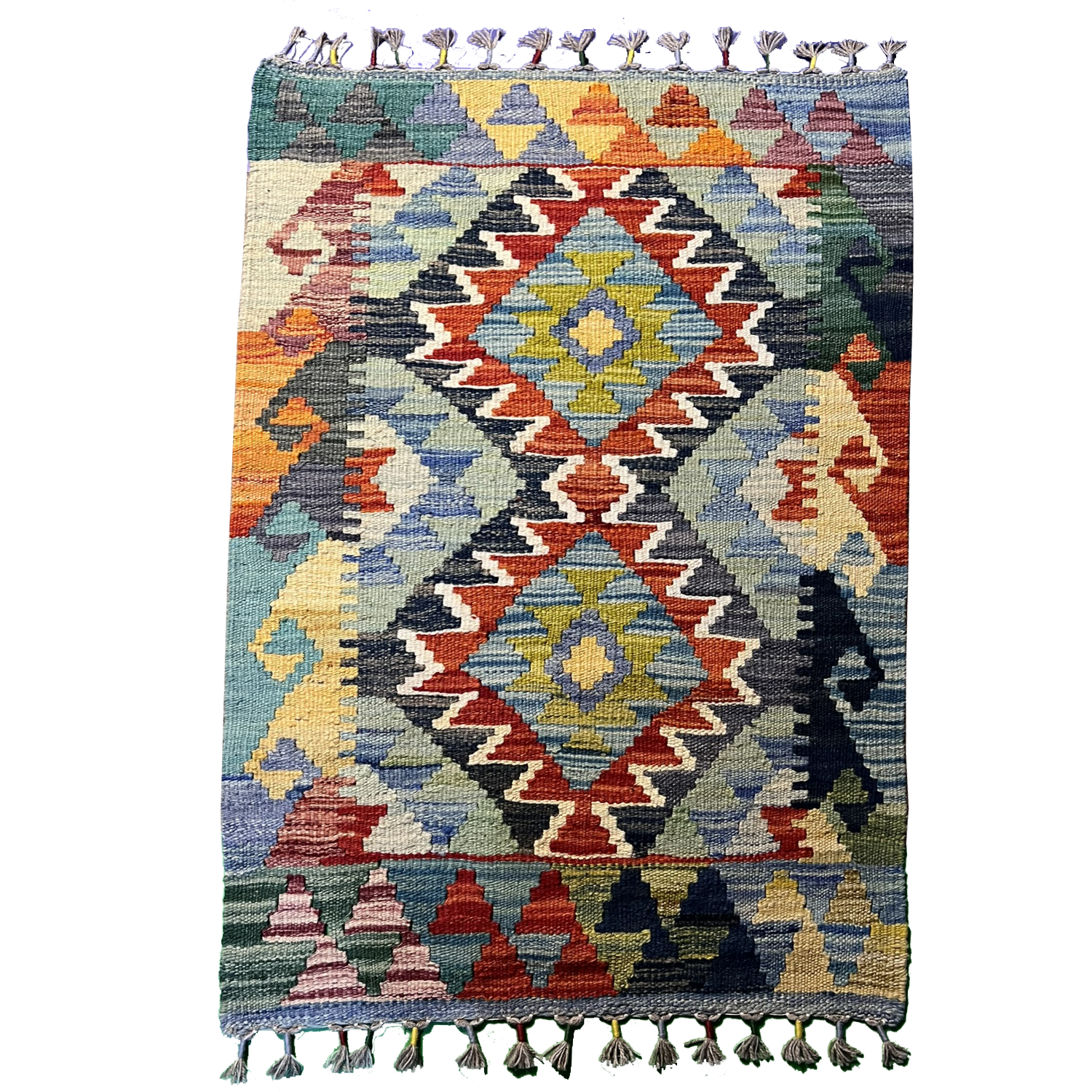 Kilim Tribal Handwoven Rug 2’1’’ X 2’5’’ handwoven Rug rug, traditional pattern, wool, full view
