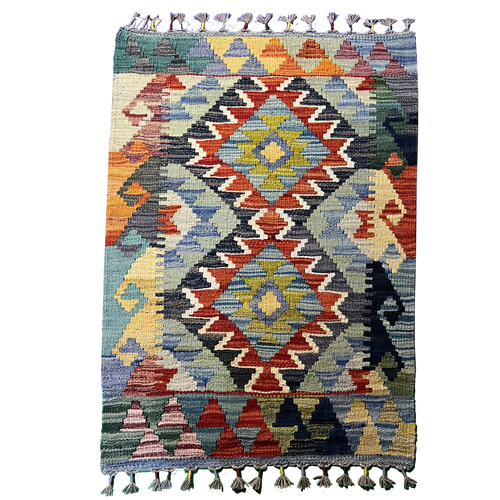 Kilim Tribal Handwoven Rug 2’1’’ X 2’5’’ handwoven Rug rug, traditional pattern, wool, full view