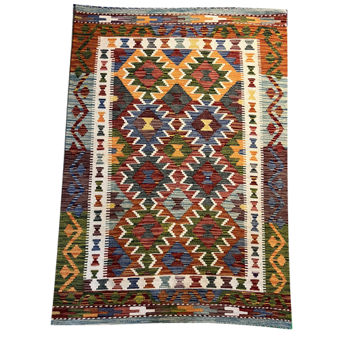 Kilim Tribal Handwoven Rug 3’4’’ X 5’1’’ handwoven Rug rug, traditional pattern, wool, full view