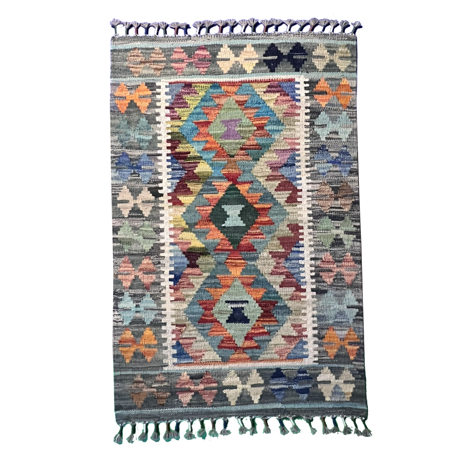 Handwoven Kilim Tribal Rug 2’1’’ X 2’9’’ handwoven Rug rug, traditional pattern, wool, full view