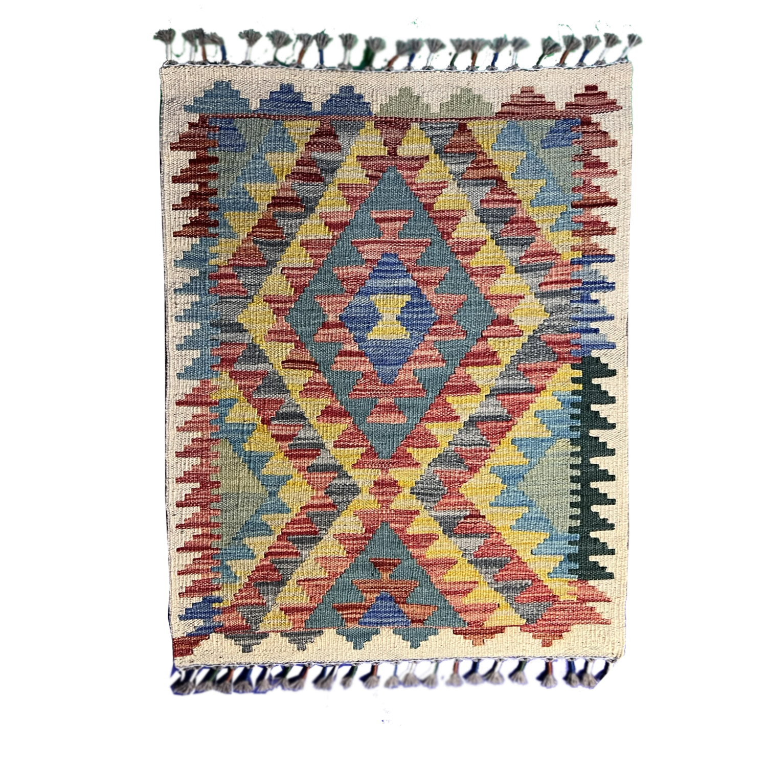 Handwoven Tribal Rug 1’1’’ X 2’8’’ handwoven Rug rug, traditional pattern, wool, full view
