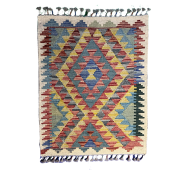 Handwoven Tribal Rug 1’1’’ X 2’8’’ handwoven Rug rug, traditional pattern, wool, full view