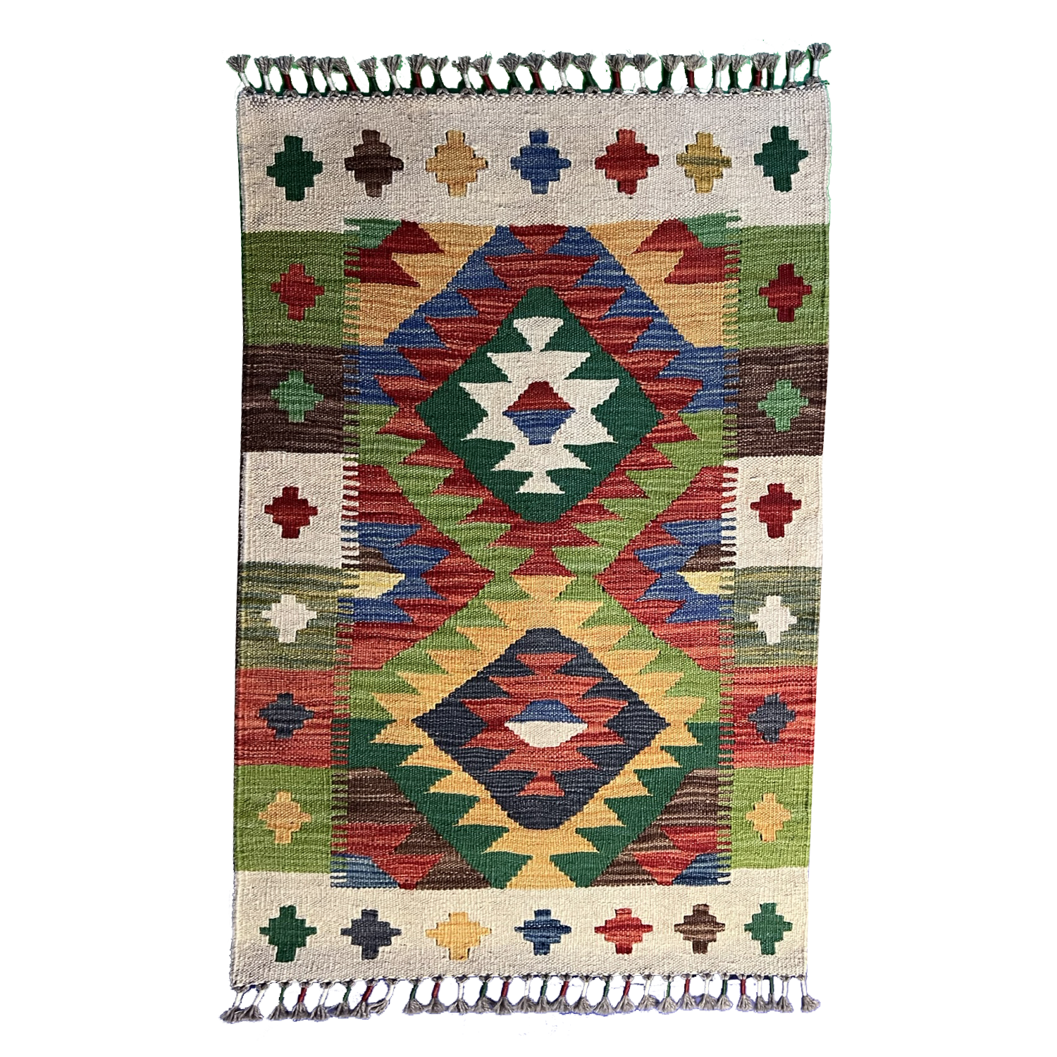 Tribal Rug 1’1’’ X 3’1’’ handwoven Rug rug, traditional pattern, wool, full view
