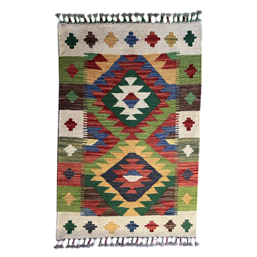Tribal Rug 1’1’’ X 3’1’’ handwoven Rug rug, traditional pattern, wool, full view