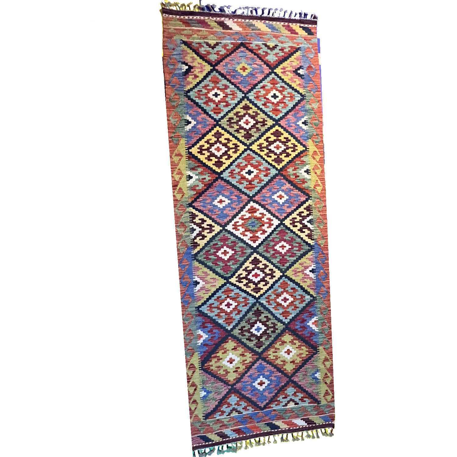 Kilim Tribal Handwoven Rug 2’1’’ X 8’ handwoven Rug rug, traditional pattern, wool, full view