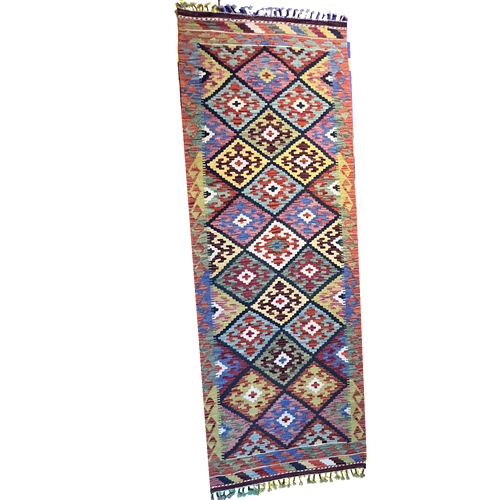 Kilim Tribal Handwoven Rug 2’1’’ X 8’ handwoven Rug rug, traditional pattern, wool, full view