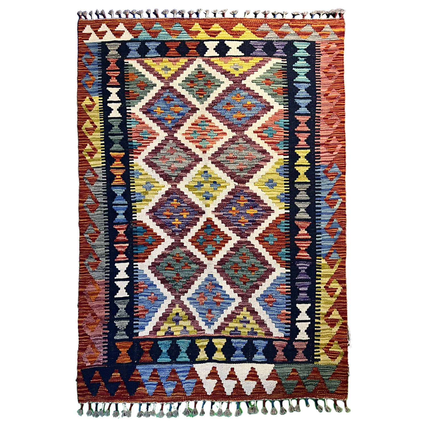 Handwoven Kilim Rug – Kilim Tribal 3’5”X4’11”, Ghazni wool, handwoven kilim rug, kilim tribal 3’5”x4’11” design, ghazni wool