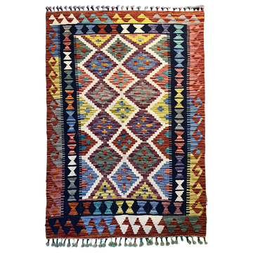 Handwoven Kilim Rug – Kilim Tribal 3’5”X4’11”, Ghazni wool, handwoven kilim rug, kilim tribal 3’5”x4’11” design, ghazni wool