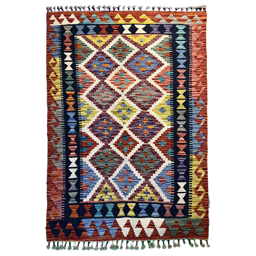 Handwoven Kilim Rug – Kilim Tribal 3’5”X4’11”, Ghazni wool, handwoven kilim rug, kilim tribal 3’5”x4’11” design, ghazni wool