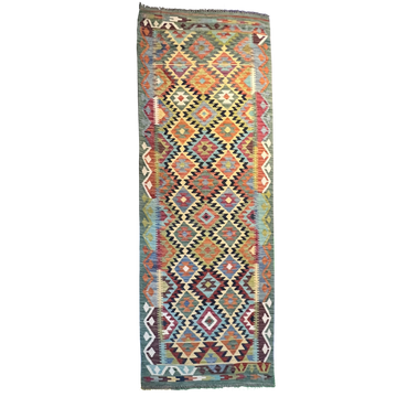 Kilim Tribal Handwoven Rug 2’1’’ X 9’8’’ handwoven Rug rug, traditional pattern, wool, full view