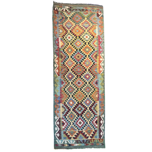 Kilim Tribal Handwoven Rug 2’1’’ X 9’8’’ handwoven Rug rug, traditional pattern, wool, full view