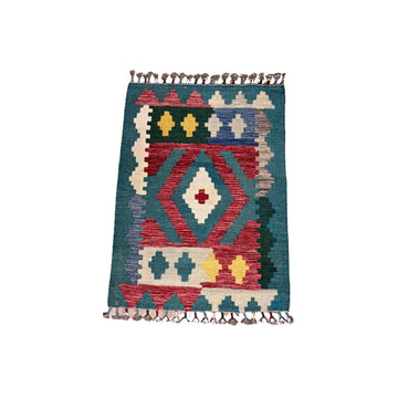 Kilim Tribal Rug 2’1’’ X 2’9’’ handwoven Rug rug, traditional pattern, wool, full view