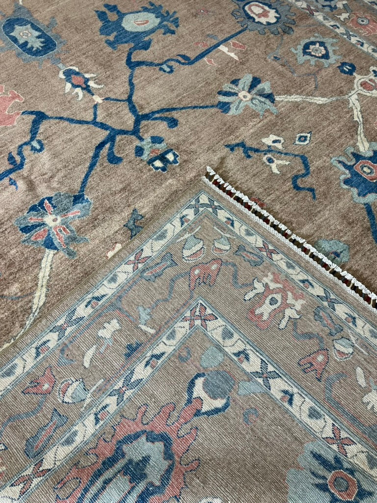 Afghan handwoven botanical rug wool stone olive taupe traditional luxury artisan craftsmanship area rug

