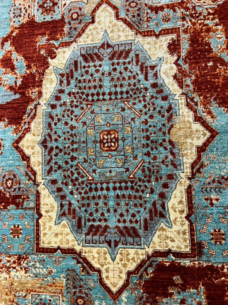 Mamluk Hand-Knotted Ghazni Wool Rug – 8′6″ × 5′8″ | Afghan Craftsmanship · Afghan Mamluk rug Ghazni wool hand-knotted Islamic geometric pattern traditional Oriental artisan craftsmanship premium area rug

