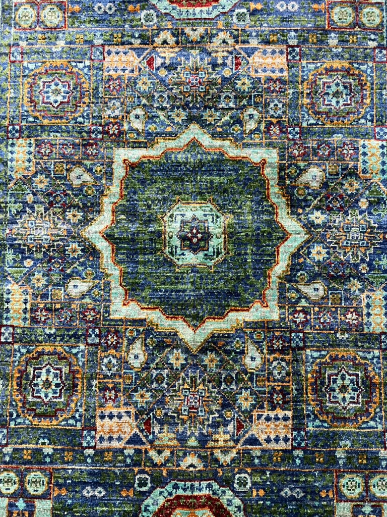 Mamluk Luxury Hand-Knotted Wool Rug – 6′1″ × 4′2″ | Afghan Craftsmanship · Afghan hand-knotted Mamluk rug 6'1x4'2 featuring medallion geometry and premium hand-spun wool