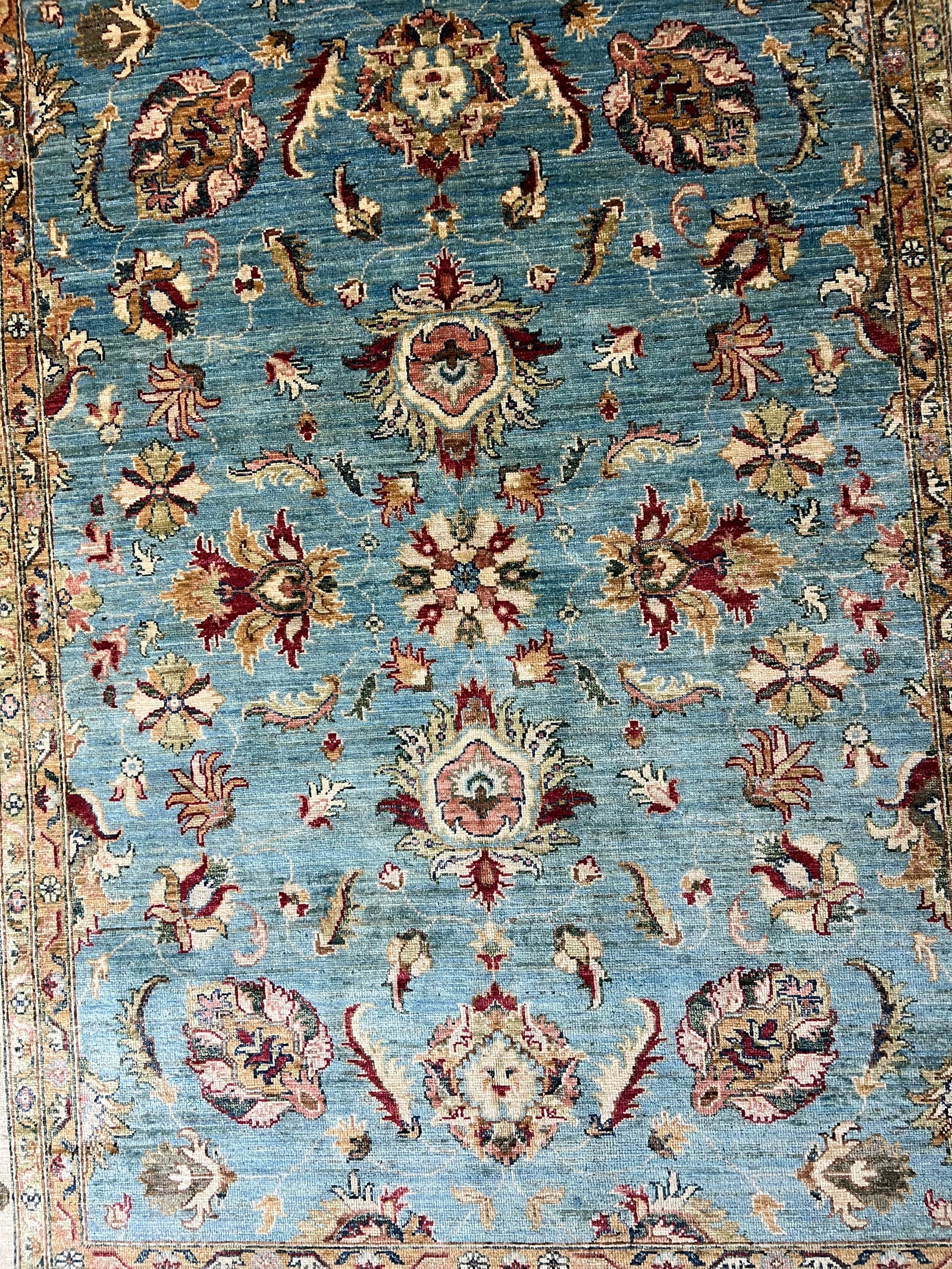 Oushak Hand-Knotted Ghazni Wool Rug – 8′2″ × 6′6″ | Afghan Craftsmanship · Afghan Oushak rug Ghazni wool hand-knotted premium texture artisan craftsmanship traditional Oriental pattern detail

