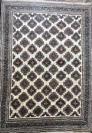 Hand-knotted antique wool carpet 8.2 x 5.9 feet 80-year-old heritage Oriental luxury area rug